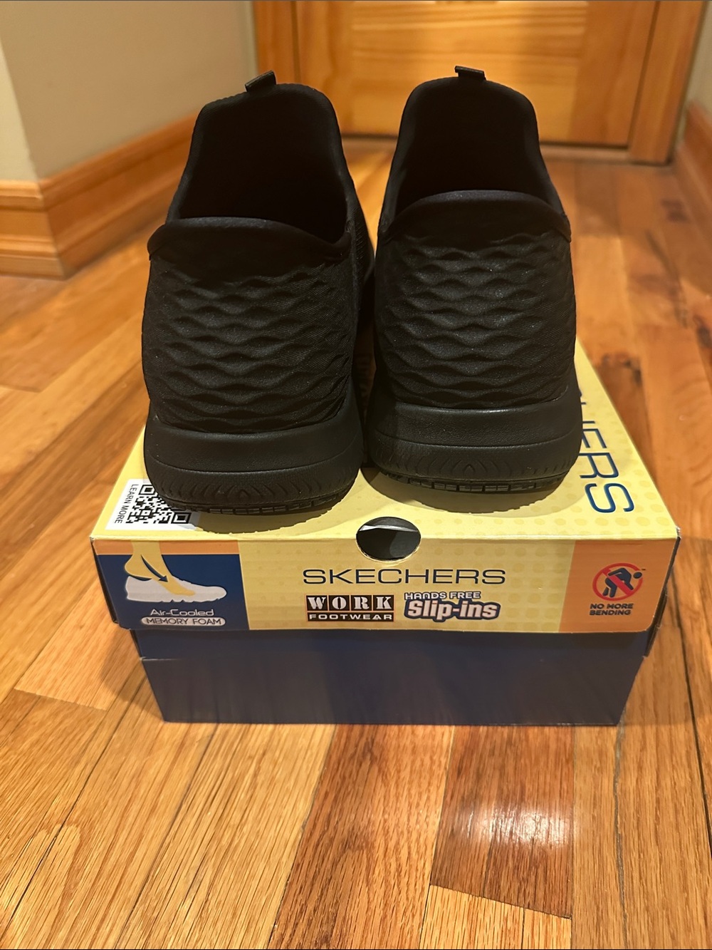 Skechers Black Slip-On Knit Work Sneakers - Picture 3 of 5